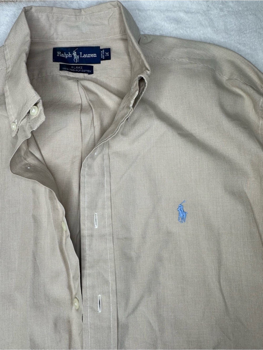 Polo Ralph Lauren Blake 100% Two-Ply Cotton Shirt Men’s M Tan Khaki Stain